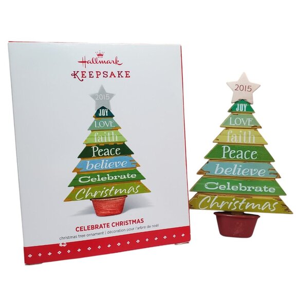Hallmark Keepsake Ornament Celebrate Christmas 2015 Rustic Tree Peace Joy Faith - Picture 8 of 12